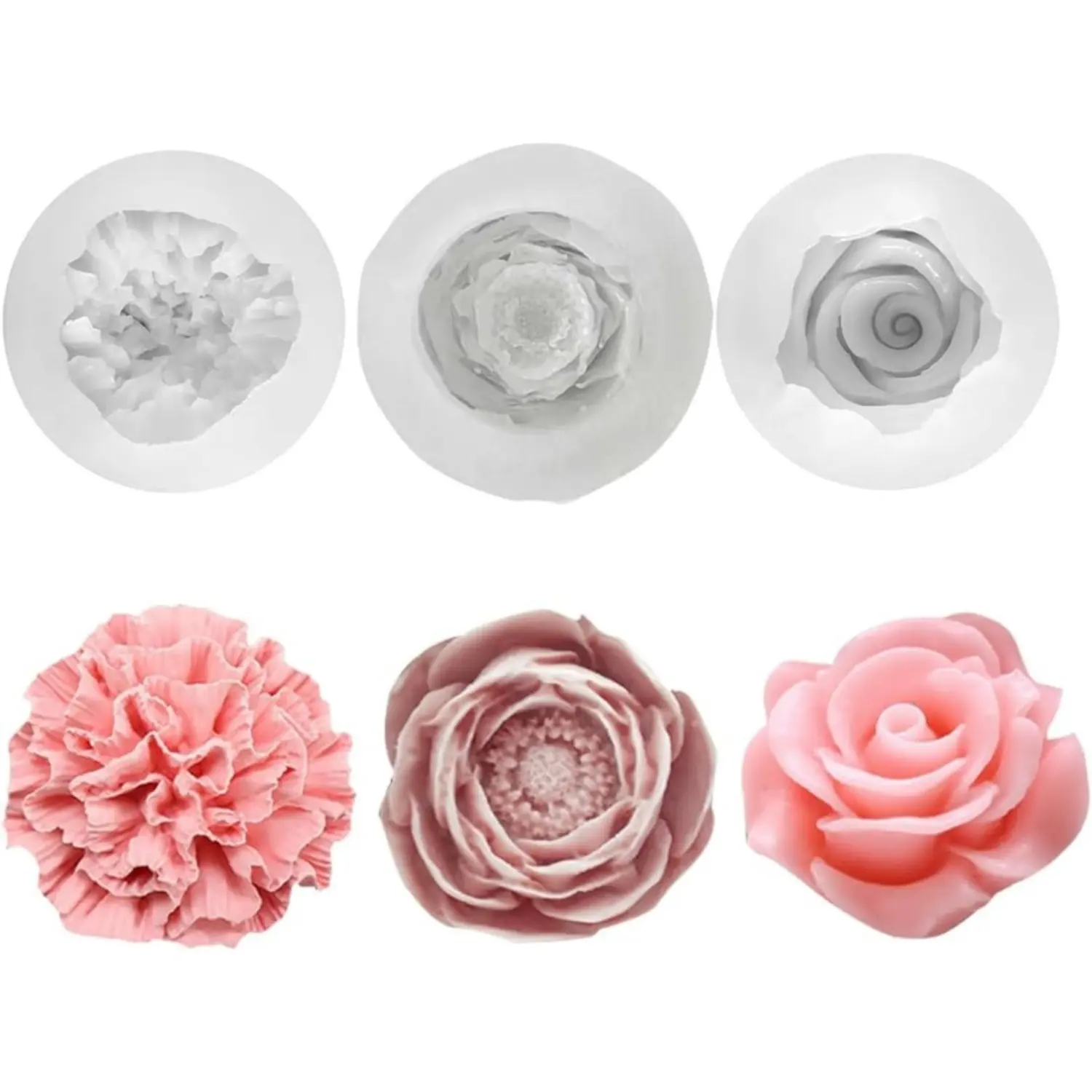 3 Pcs Silicone Candle Making Molds - Rose, Lilac, Peony Flower Casting Molds for Home Decor Candles