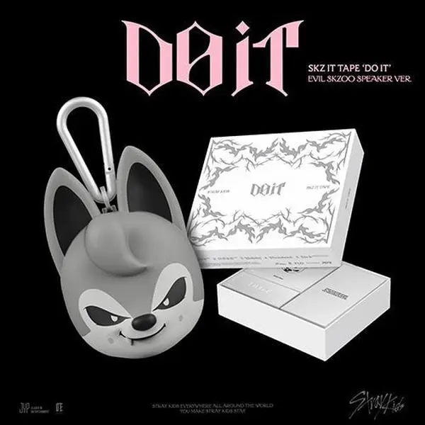 Stray Kids Official Collectible Keychain Mini Speaker Package - Plastic, Carabiner, Collectible Card Set, Image Card, Lyric Paper Inclusions