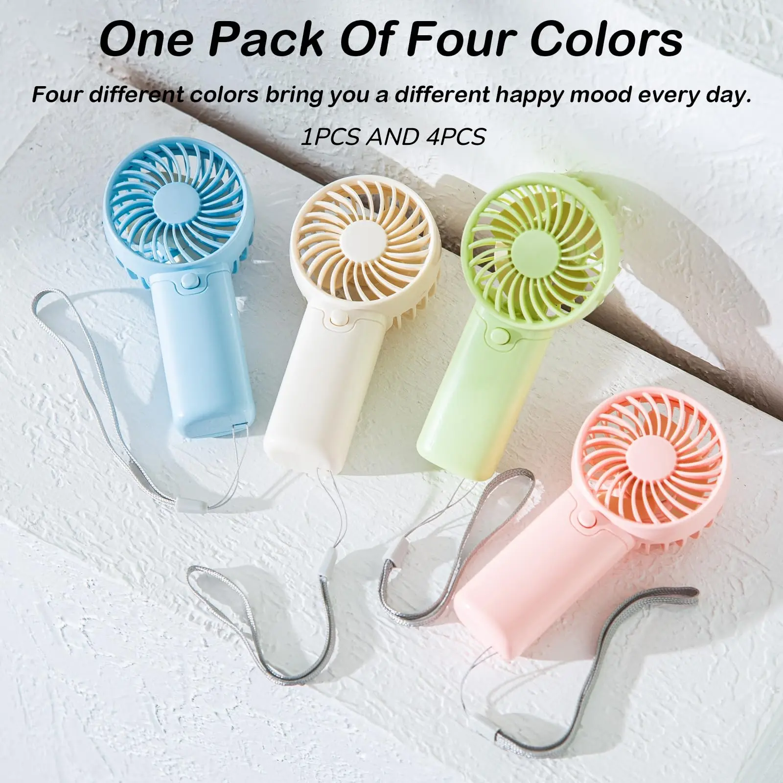 4-Pack and 1-Pack Mini Portable Fan, 5-Inch Aaa Battery Powered, Lightweight Handheld, Quiet Cooling Personal Fan, Ideal for Kids, Office, Travel, Makeup