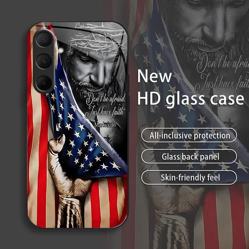 Suitable for [Galaxy S24] stars and stripes Jesus New stylish high quality glass protective case affordable anti-drop anti-fingerprint 995