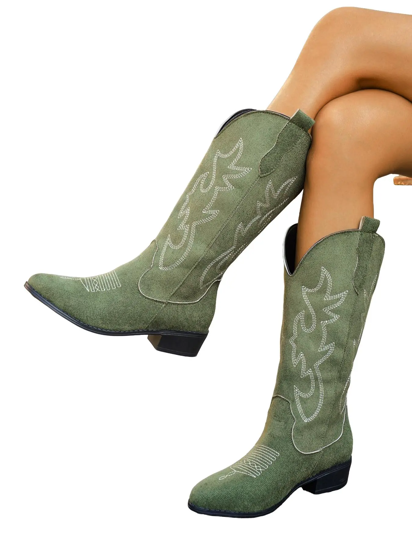 New Retro Embroidered Long Boots, Fashionable Large Size Women's Ankle-High Boots, Polyester Fiber & Rubber Sole, Fall Winter Style, Cowboy Boots, Footwear Boot