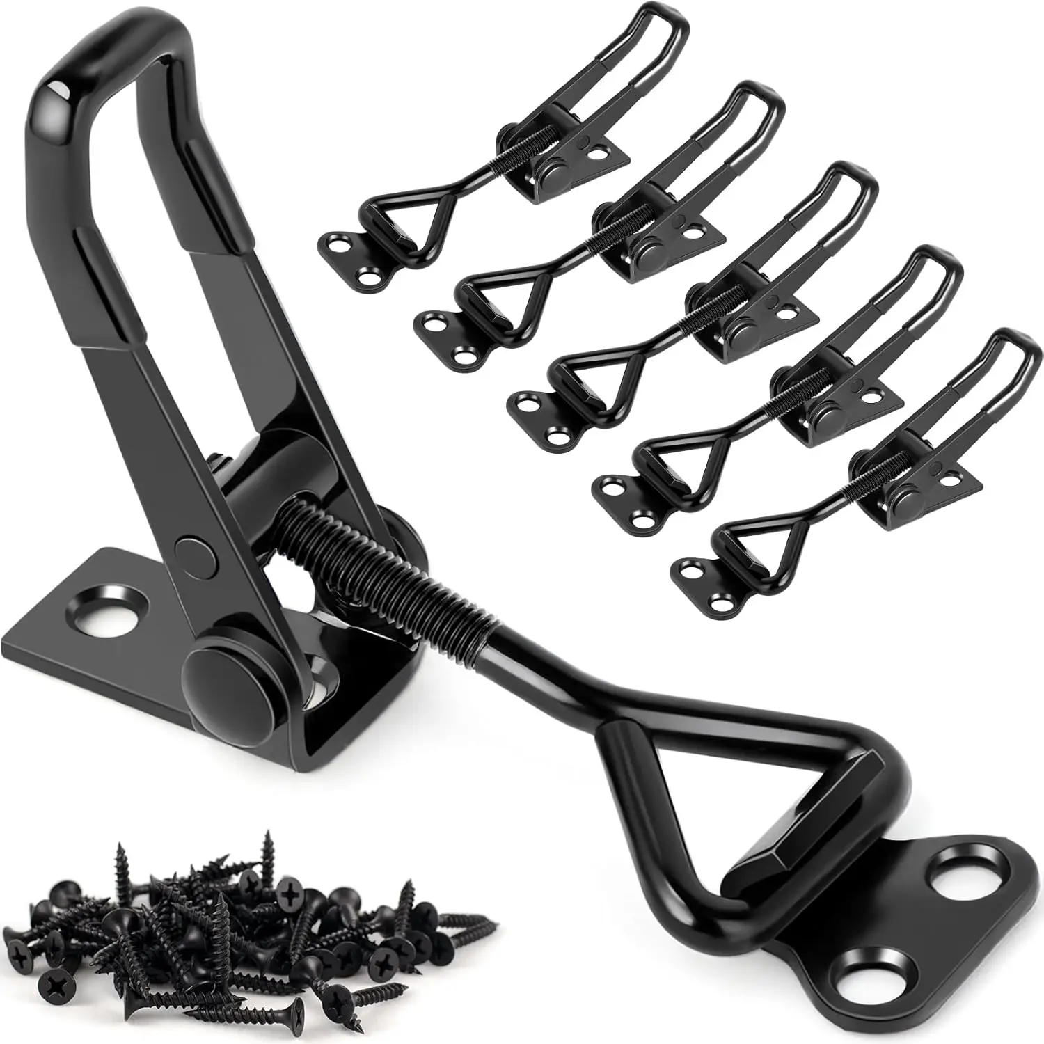 6 Pack Adjustable Toggle Latch Clamp, Upgaded Toggle Clamp Latch 4001-330Lbs Holding Capacity, Quick elease Hasp Clamps, Black Metal Pull Latches Catch fo  Doo Tool Box Case Tunk Lid Jig