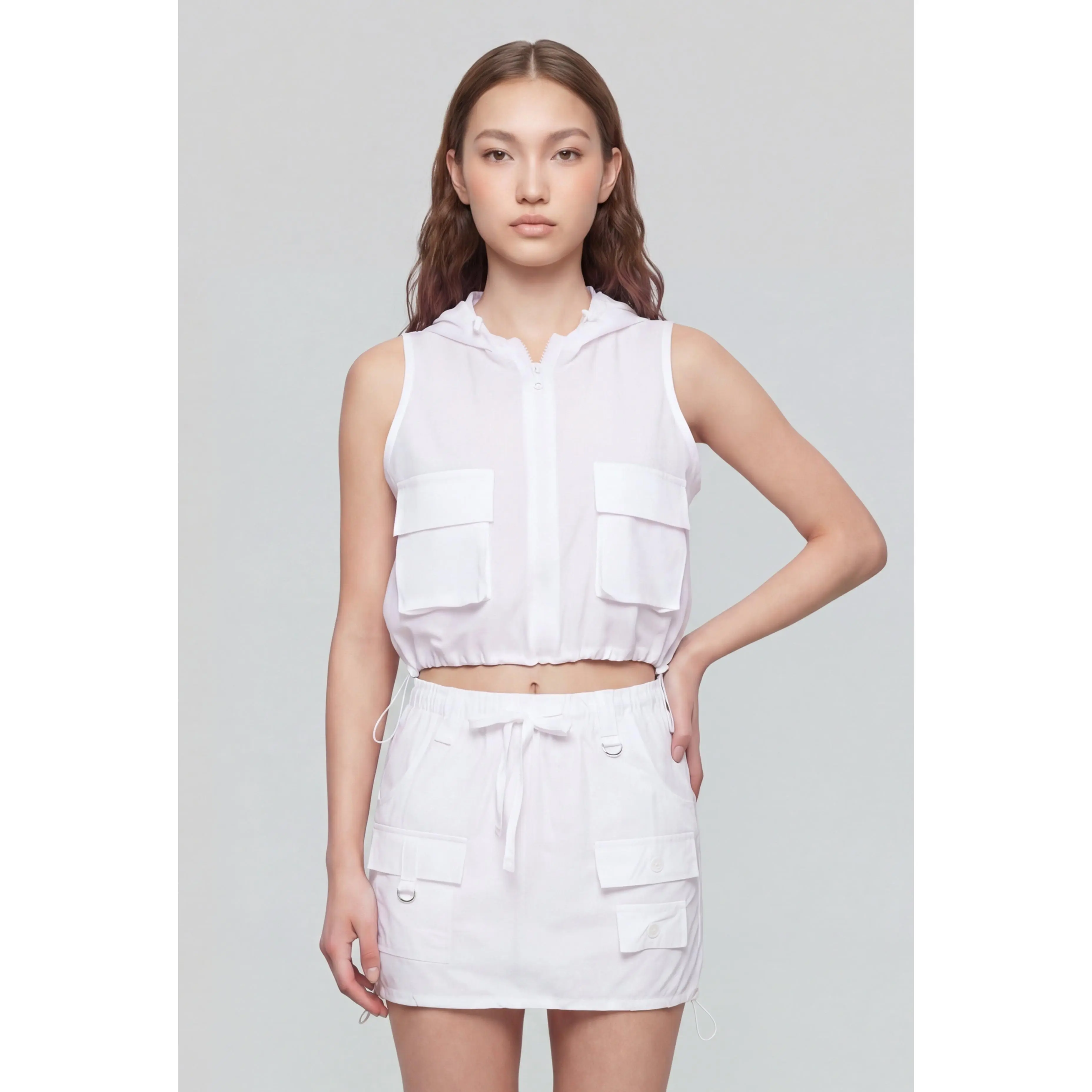 Toggle Crop Hooded Windbreaker Vest Toggle Crop Hooded Windbreaker Vest