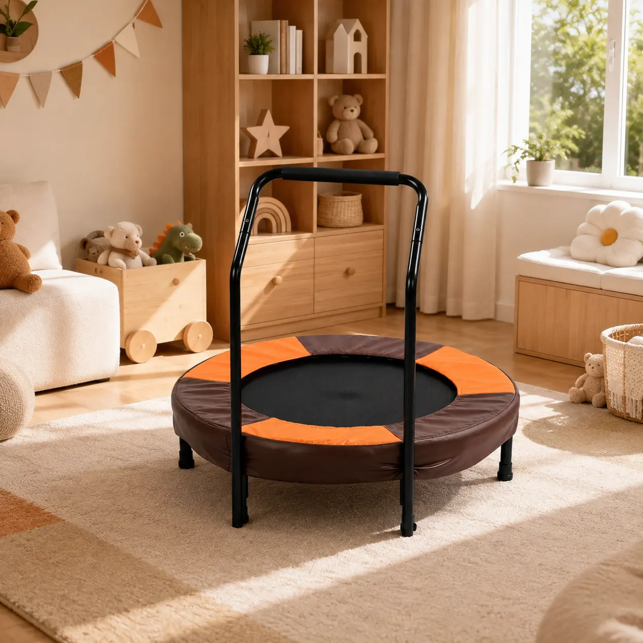 Fahuac 36 Inch Foldable Mini Trampoline, Indoor Rebounder with Foam Handlebar, Carbon Steel Frame, Elastic Bands, PVC Edge Pad and Anti Slip Rubber Feet, Compact Exercise Trampoline for Home