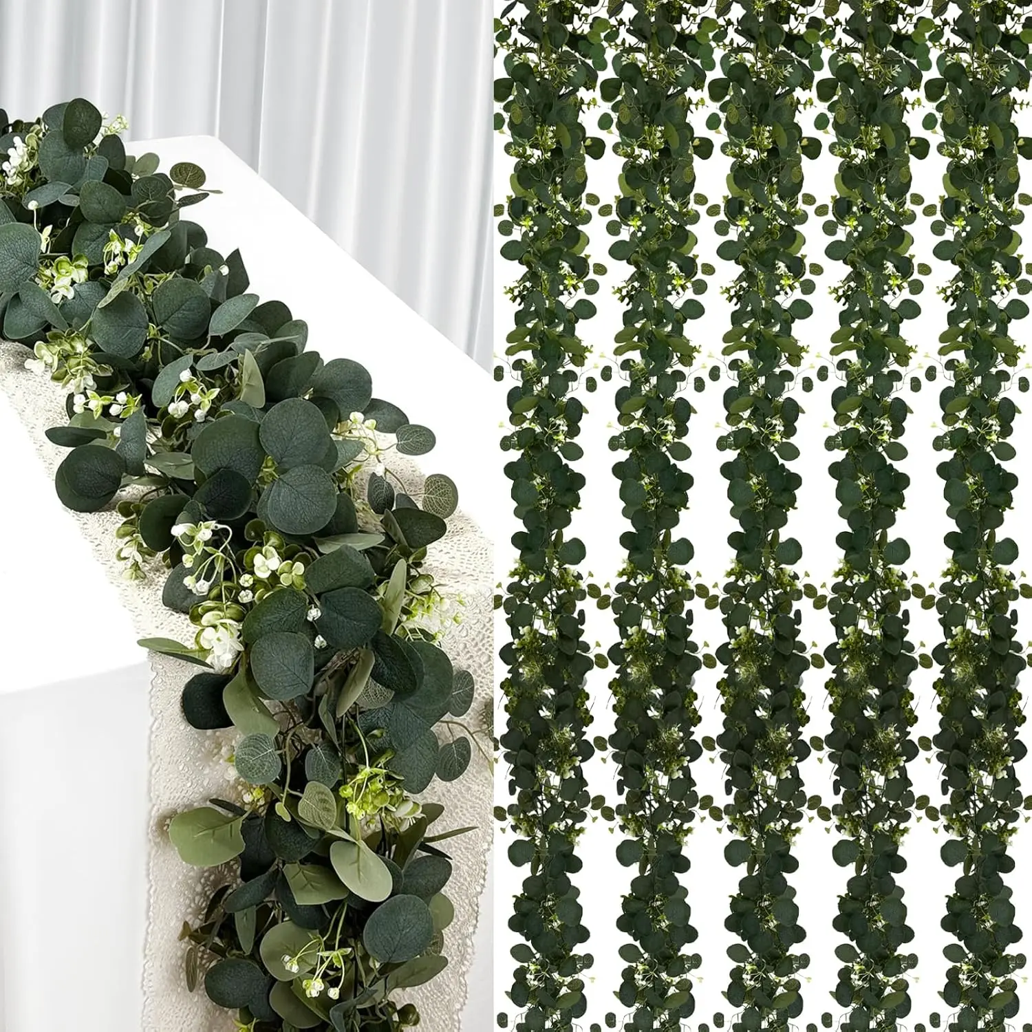 Decorative Artificial Plants Eucalyptus Garland - Long Length 6FT, Multiple Packs (2/4/6 Pcs) with Faux Leaves - Faux Vines for Home, Festive Decor Supplies (Table Runners, Backdrops), Artificial Plant Vines