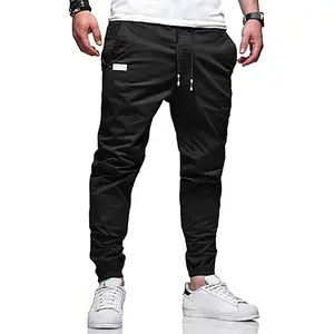 Men Casual Chino Cargo Joggers Pants Hiking Recreation Pants Twill Fitness Track Jogging Pants Casual Cotton Outdoor Drawstring Sweatpants Pants