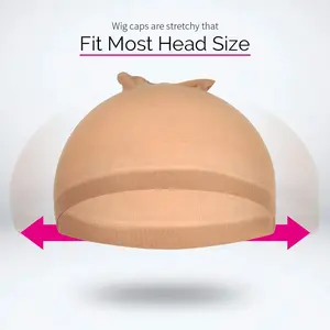 Stretchy Nylon Wig Caps for Women - 2 Pieces Light Brown Stocking Wig Caps - Clip Hair Extensions