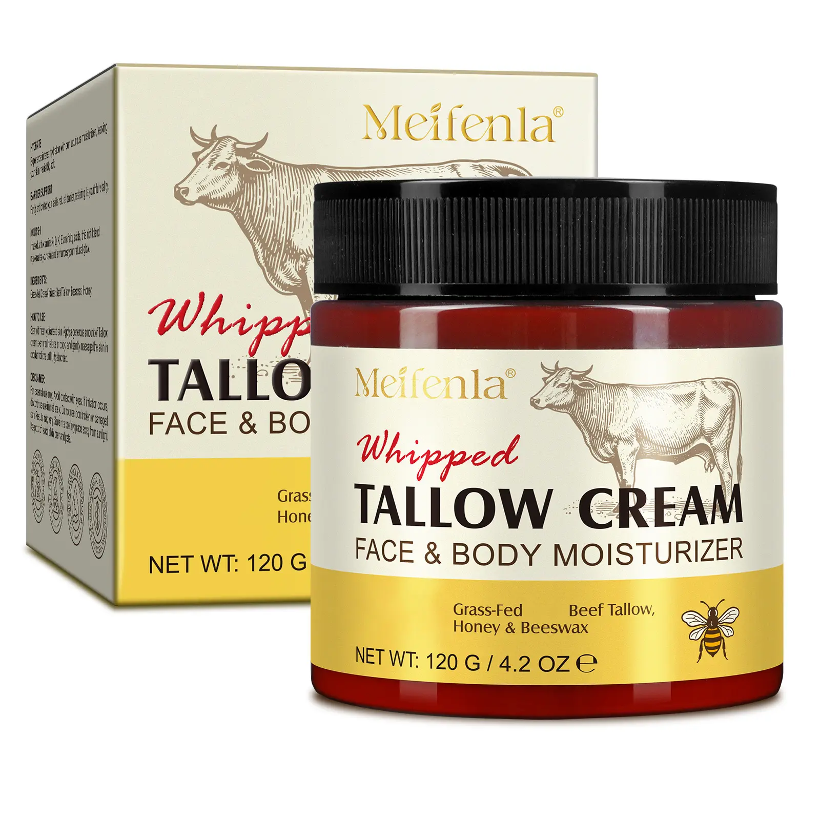 Beef Tallow for Skin, Tallow and Honey Cream - Moisturizing Cream for Soft, Smooth Skin - Handmade Natural Moisturizer (120g / 4.2oz)