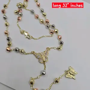 BUTTERFLIES  FASHION rosary necklace gold-plated three colors long 32" inches GOLD-PLATED