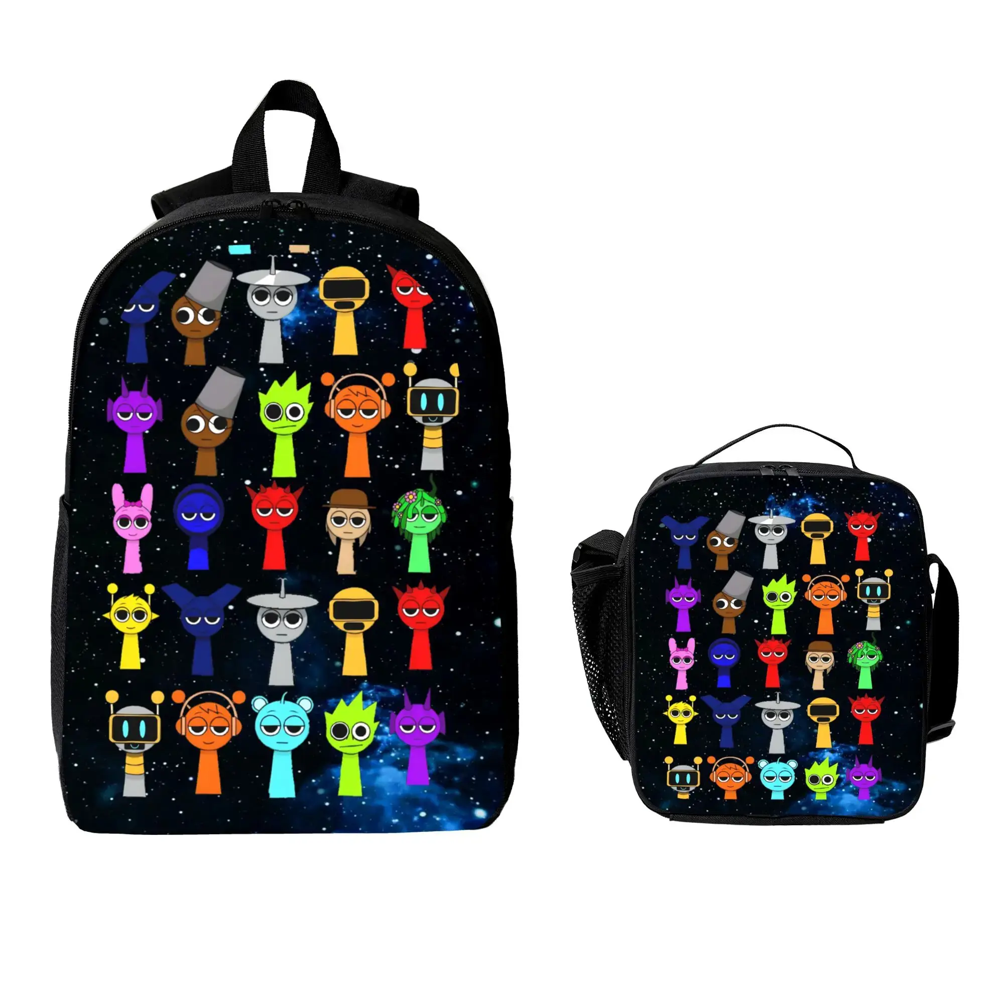 2PCS Sprunki Backpack Set with Lunch Bag and Large Capacity Backpack student,middle school Large Capacity Lightweight Casual Backpack