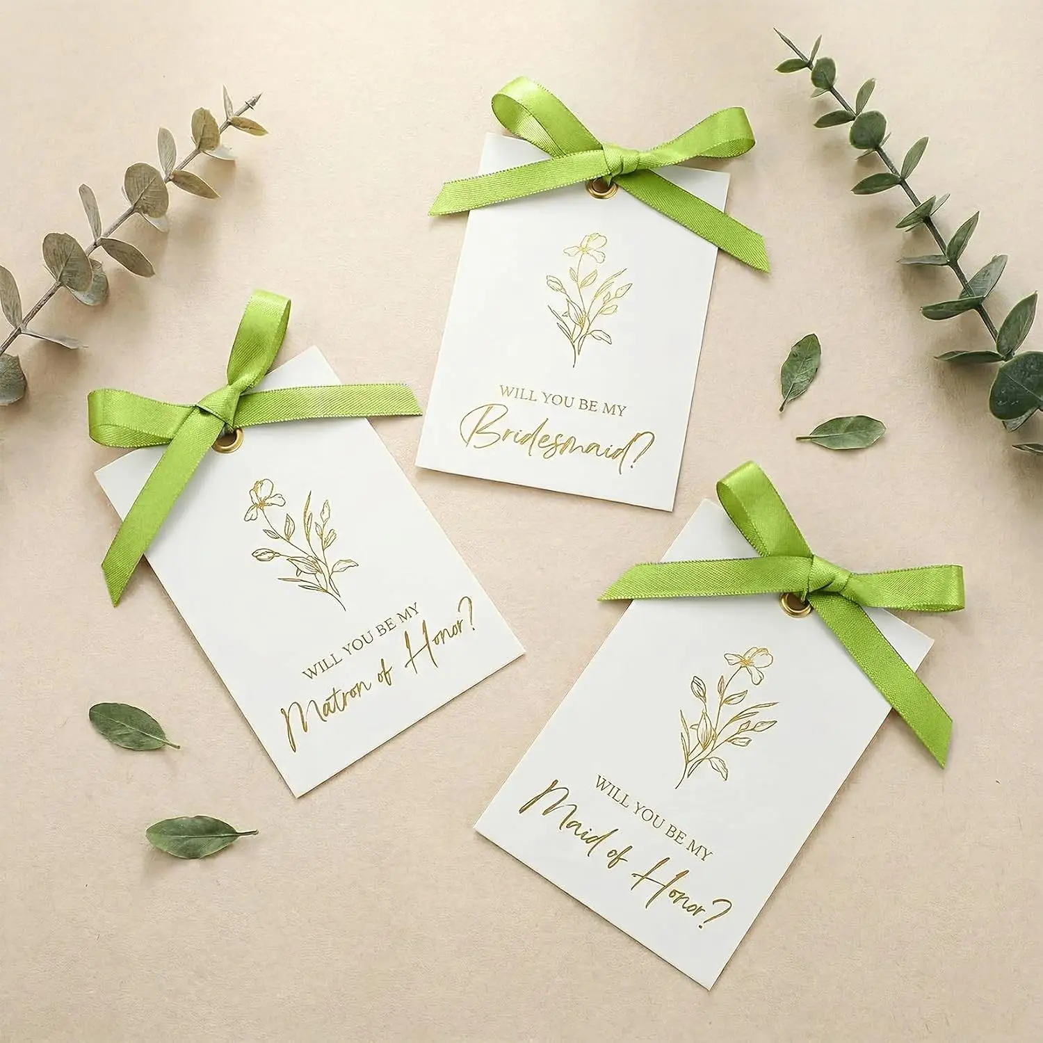 11 Pcs Bridesmaid Proposal Cards with Ribbon Bow, 8 Will You Be My Bridesmaid, 2 Maid of Honor, 1 Matron of Honor for Bridal for Wedding Bridal Party, Asking Bridesmaid Proposal Gifts Ideas(Green, White)