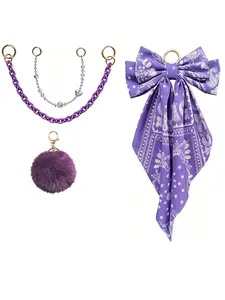 4Pcs Boho Purple Paisley Bag Charm Kit, Beaded Chain + Acrylic Chain, Fluffy Pom Pom & Paisley Bow Scarf, Cute Decorative Accessories for Women's Tote Bags, Fashion Bag Charms