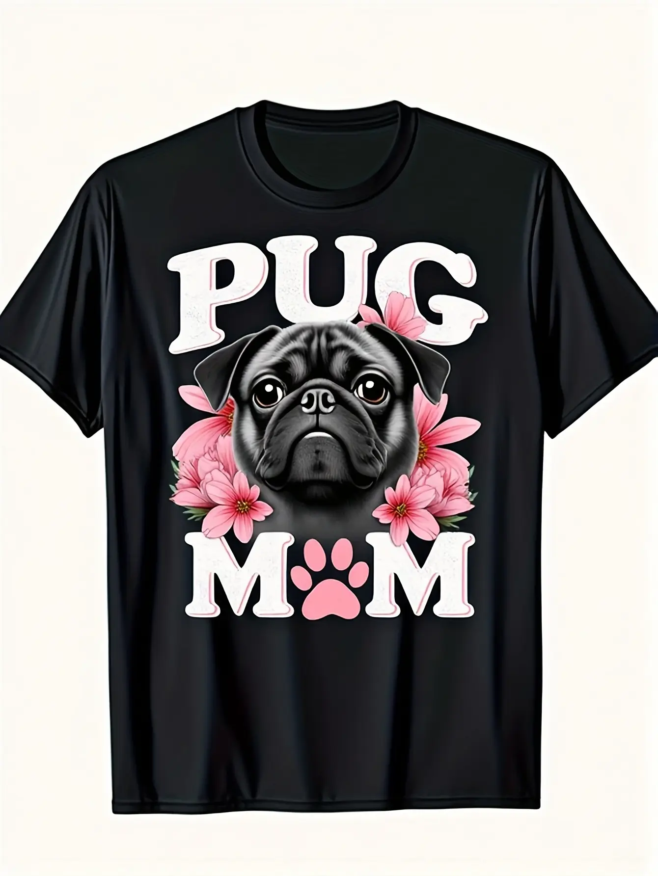 s  's Pug Mom T-Shirt - Cute Pug Dog Lover Shirt unisex soft cotton short sleeve t shirt, vintage graphic casual tee for men women teens, perfect birthday holiday gift for camping travel gym daily street casual wear