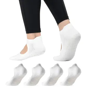 CoolMate Pilates Socks with Grips for Women, Yoga Socks, Crew Non Slip Women for Barre, Pilates Gifts (US, Numeric, 6, 10, Regular, Regular, A-03. 2 Pairs Open Top White)