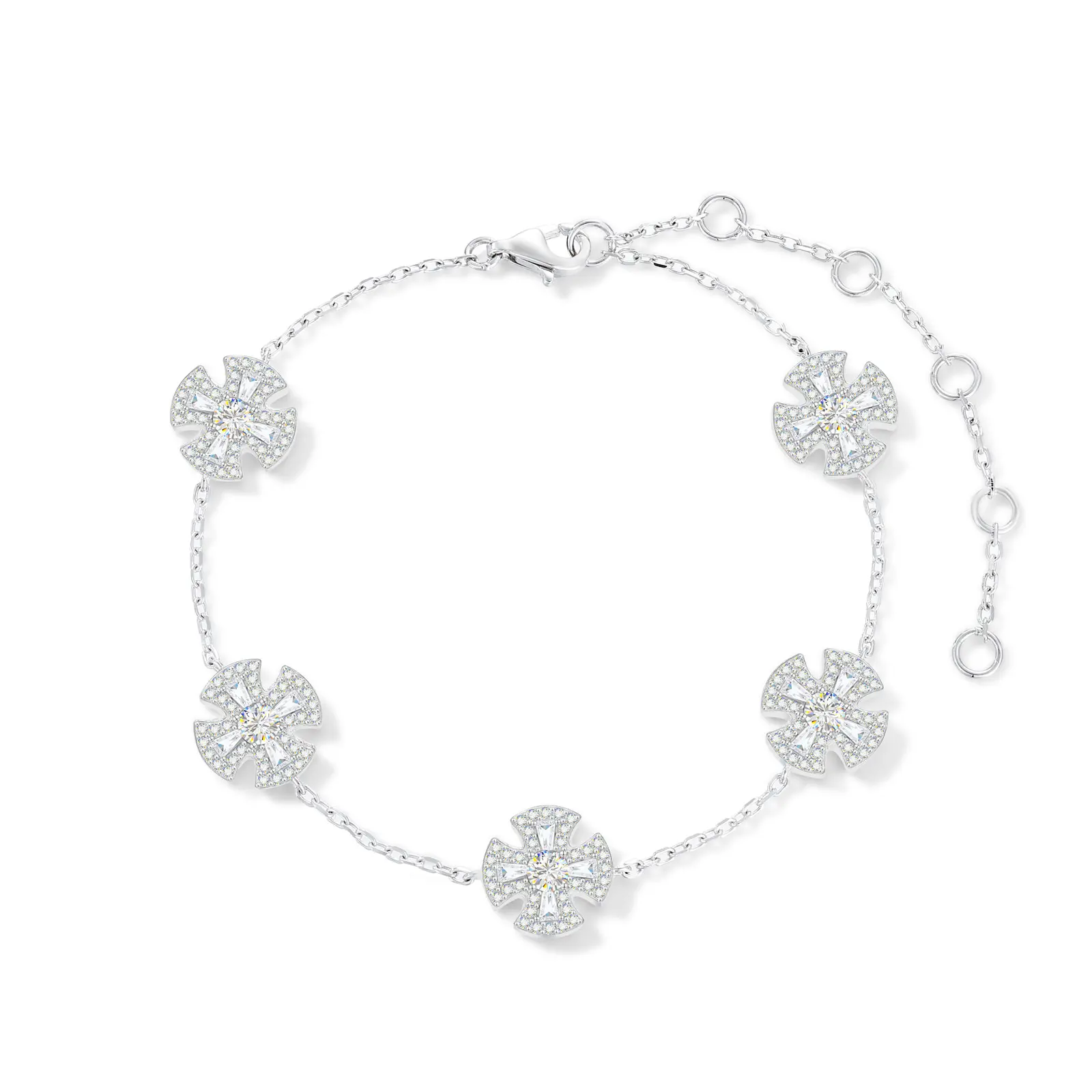 Creative Cross Bracelet UCClYO Four-Leaf Clover Lab-Created Moissanite Bracelet S925 Sterling Silver for Women Men's Hip-Hop Jewelry Couple Gift Mother's Day【#B500】