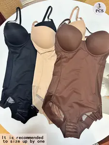 Women's Sexy Patchwork Slimming Bodysuit Set, Adjustable Strap, Regular Length, XS-Xxl Sizes, All Seasons Wear, 3 Piece Pack