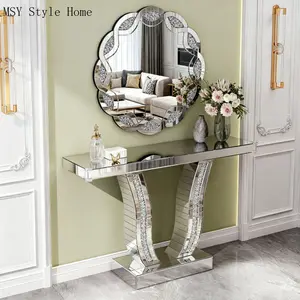 43 Inch Mirrored Console Table, Modern Silver Entryway Sofa Table with Curved Stone-Inlaid Legs, Silver Glam Entryway Table for Living Room, Modern Luxury Accent Table, Hallway Foyer Table ikea  raskog uni  strut rattan  divider headboard  sworld electric