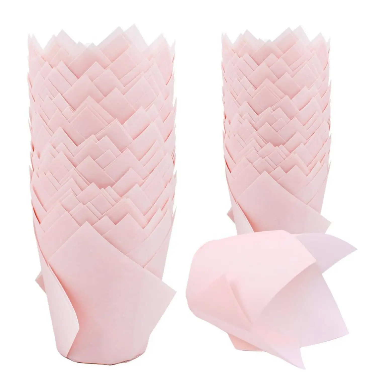 150Pcs Handmade Tulip Cupcake Liners, Standard Greaseproof Disposable Paper Baking Wrappers for Birthday, Banquets, Home Improvement Use (Pink, 1.97x19.7in)