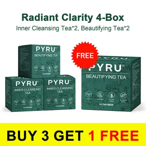 PYRU Tea Combo – Radiant Clarity 4-Box | Skin Vitality & Inner Harmony | Inner Cleansing ×2, Beautifying ×2 | 100% Plant-Based, No Sugar, Caffeine-Free | Buy 3 Get 1 Free
