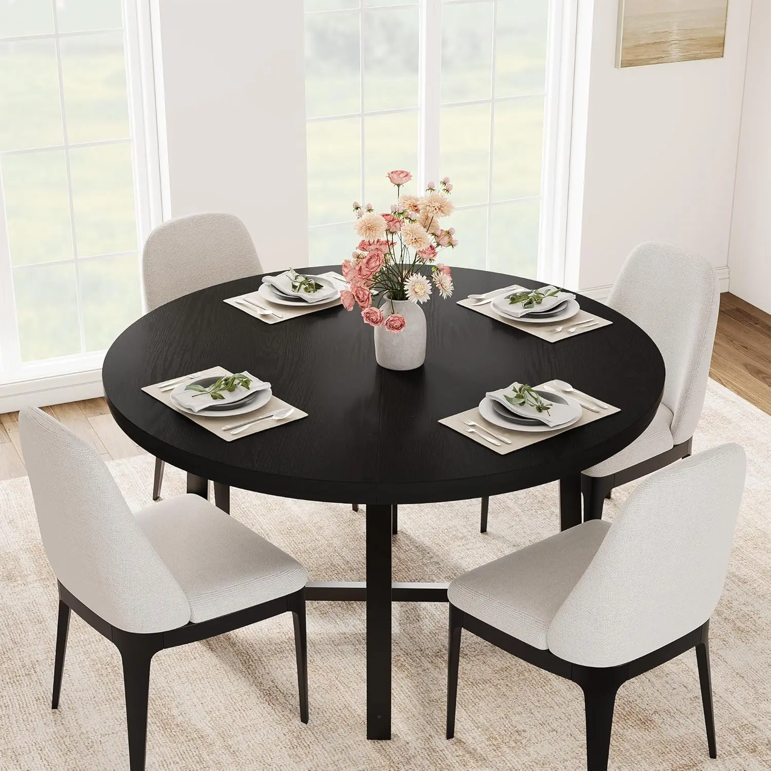 Round Dining Table, 47.2" Industrial Kitchen Table for 4-6, Dinner Table for Dining Room, Kitchen, Living Room