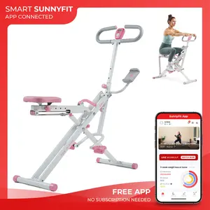 Sunny Health & Fitness Smart Row-N-Ride Hybrid Rowing Squat Machine, Home Gym Workout Fitness, Adjustable Resistance, Foldable Compact, 300 lbs Capacity
