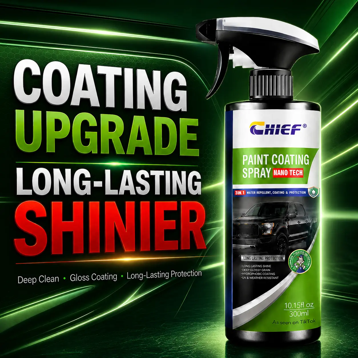 CHIEF Paint Coating Spray for Cars and Dark-Colored Vehicles, Quick Gloss and Water-Repellent Spray Sealant, 10.15 fl oz#car paint coating spray #quick car shine #black car shine spray #dark color car detailer #hydrophobic car spray #paint sealant spray