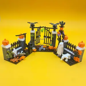 Building Blocks Toy, 1 Set DIY Halloween Pumpkin Wizard Ghost Tombstone Decoration, Small Particle Children's Assembly Building Blocks Toy