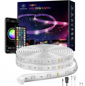 100ft(2*50ft) Outdoor Led Strip Lights Waterproof, Ip68 Outside Led Light Strip Waterproof with Remote and App Control, Exterior Led Rope Lights Music Syne RGB Strip Lights for House Party