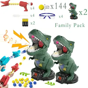 Movable Dinosaur Shooting Toys for Boys with 2 Air Pump Guns, Digital LED Score, EVA Foam Balls, Handheld Pneumatic Blasting, Kids Christmas Gifts, Family Pack