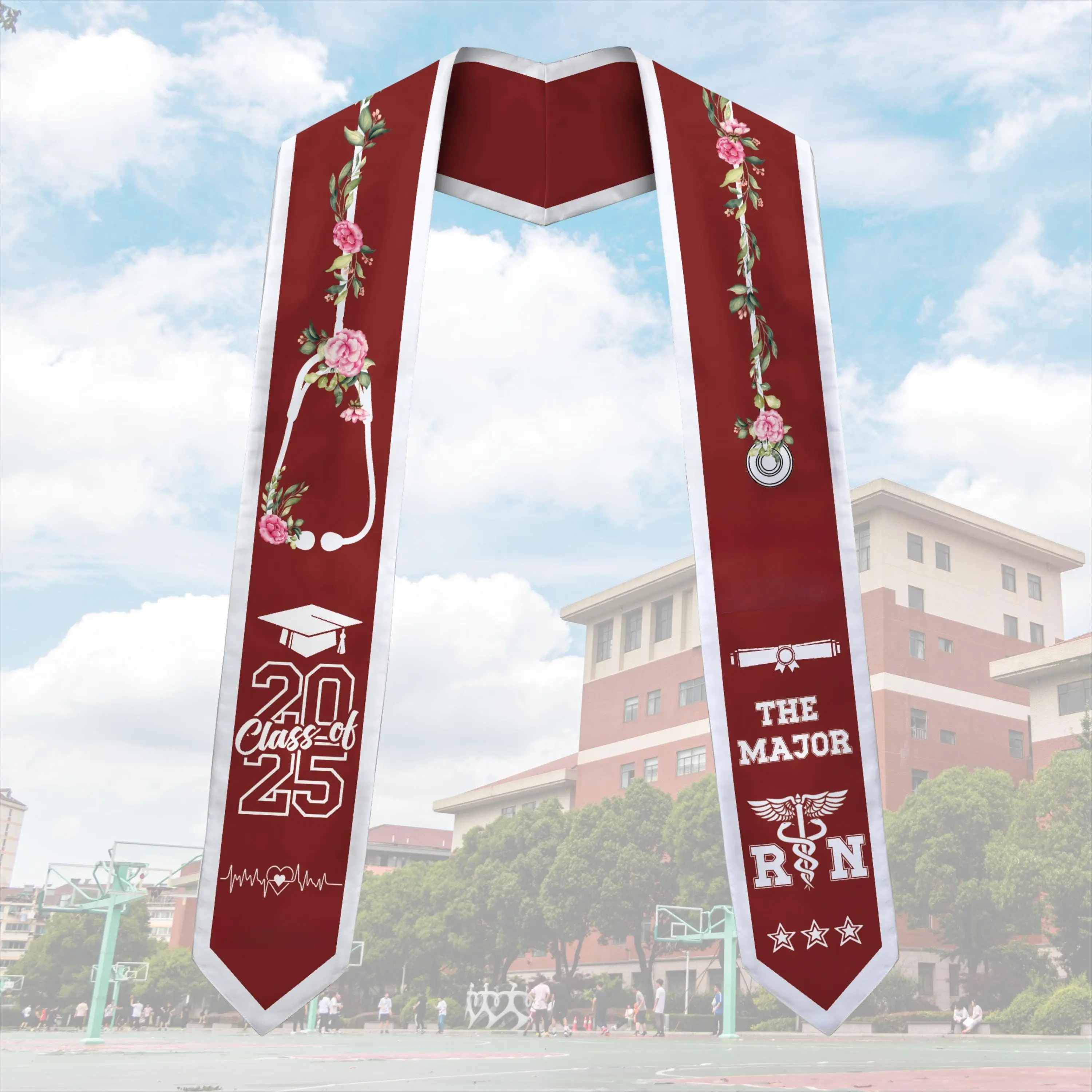 EastJia Made in USA Custom Unisex Graduation Stole - 4.5 inches x 62 inches All-Over Print Reusable Sash, Premium Soft Polyester, Machine-Washable, Lightweight Elegant Academic Accessory, Class of 2025 Senior Commemorative Gift