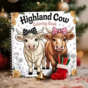 Scottish Highland Cow Coloring Book - 7.87x7.87 Inch, 24 Single-Sided Pages, Upgrade Spiral Bound - Luxury Highland Cow & Holiday Decor Designs, Playful Illustrations, Perfect Birthday/Christmas/New Year Gift for Relaxation & Creative Expression