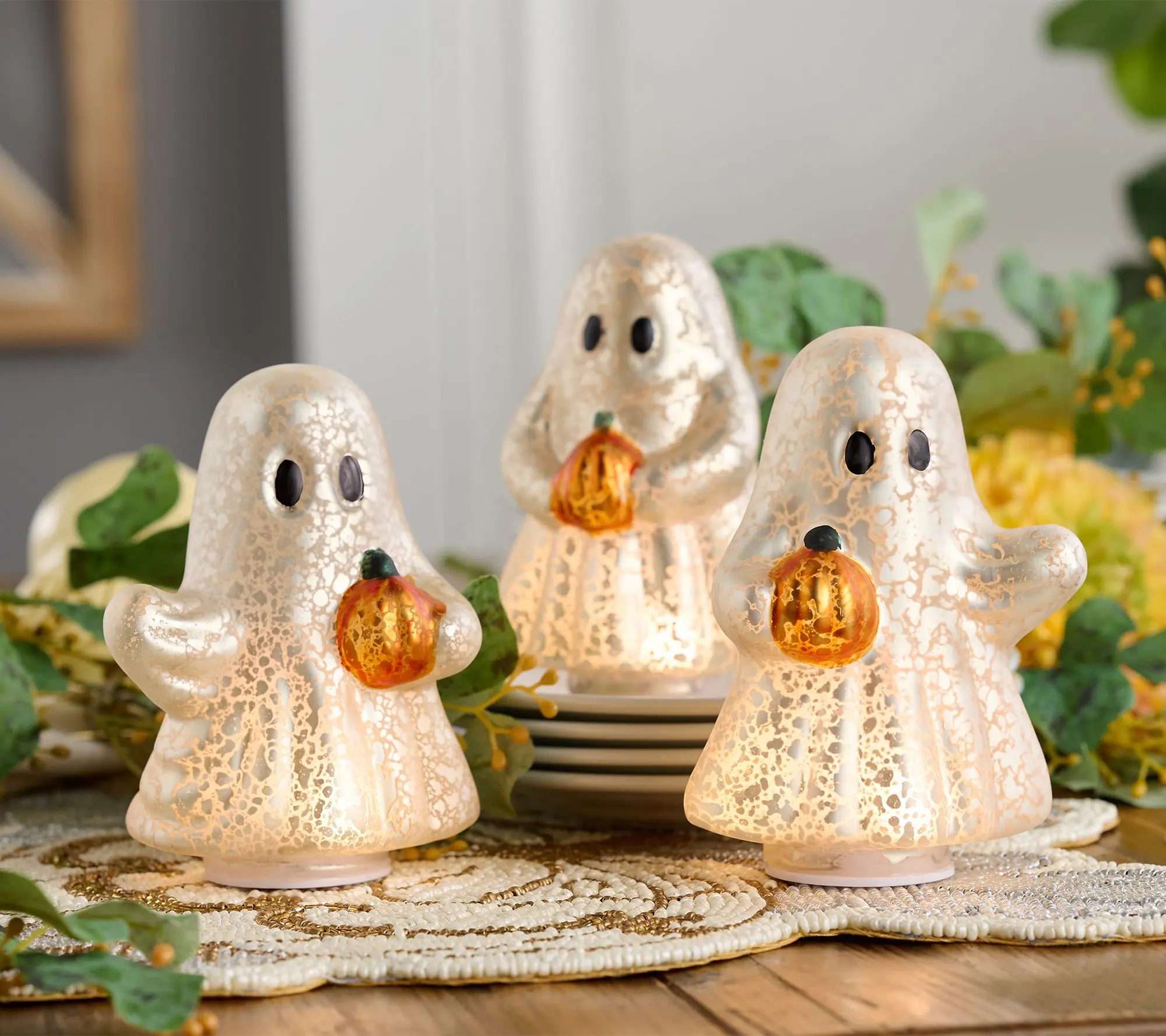 Set of 3 Illuminated Mercury Glass Ghosts by Valerie
