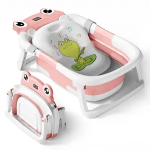BabyBond Collapsible Baby Bathtub for Newborns & Toddlers, with Real-Time Temp Monitor & Soft Cushion, High Quality Material Baby Bath Tub Set for Infants, Practical Baby Bathtub with Drainage Hole Design, Ideal Christmas Gifts for Babies