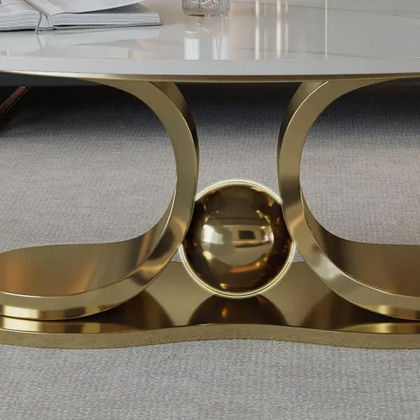 Bellemave Modern Faux Marble Coffee Table - Indoor Living Room Furniture with Sintered Stone Tabletop, Stainless Steel Base, Unique Coffee Tables
