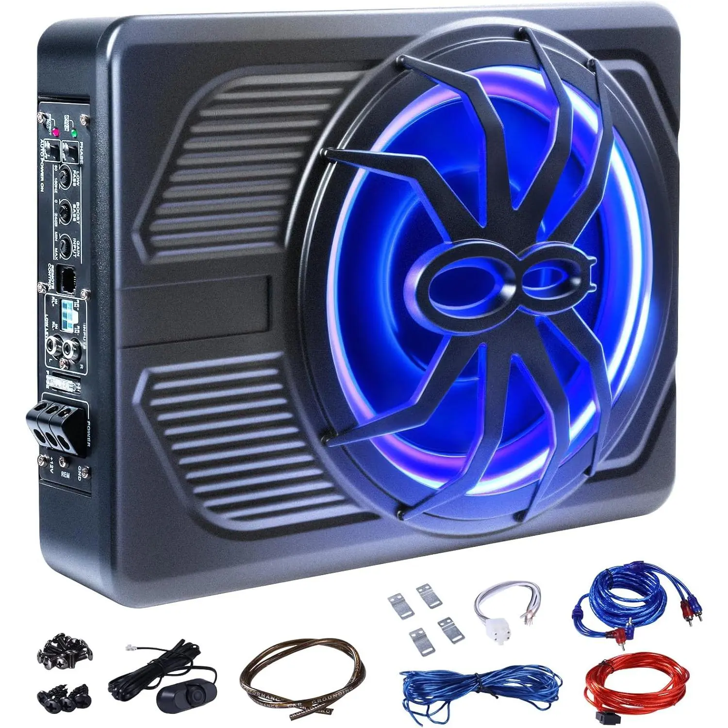 2025 Upgraded 10 Inch 1000W Slim Under Seat Car Subwoofer with LED Lights Powerful 1000W Built-in Amplifier for Home & Outdoor Use Premium Sound Audio Equipment