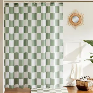 Checkered Shower Curtain, Sage Green Shower Curtains for Bathroom, Cute Retro Checkboard Shower Curtain Vintage Aesthetic, Washable Fabric Bath Curtain 72''x72''