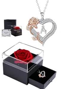 Mother's Day Gift Women's Elegant Heart Initial Pendant Necklace, Rose Letter Chain, Gift Box Included, Love Heart Necklace, Perfect Birthday & Holiday Present