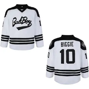 Men's#10 Smalls Jersey 90S Hip Hop Long Sleeve Black White Hockey Jerseys Stitched
