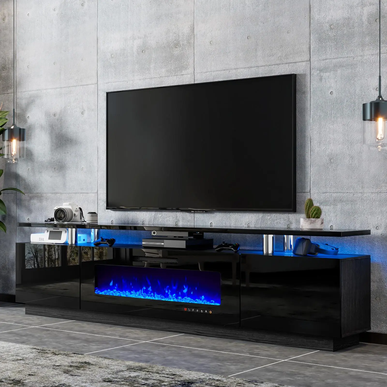 【Ships in 2 Boxes】AMERLIFE 80" TV Stand with 40" Electric Fireplace, Modern Entertainment Center with Open Storage for TVs Up to 90", Black Antique,Best Gift Ideas/Christmas Gifts #homemakeover