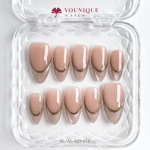 Younique Nails 2025 | SL Studio | Golden Nude | 10PCS 100% Handmade Press-On Nails | Reusable Colorful Art