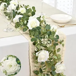 2pcs 72Inch Artificial Eucalyptus Wreath, Artificial Eucalyptus Flowers, Faux Rose Decorative Wreath, Fake Flower for Wedding, Spring Family Party, Crafts, and Table Decorations