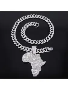 Hot-selling full-diamond African map pendant, fashionable and creative design necklace, hip-hop personality Cuban chain
