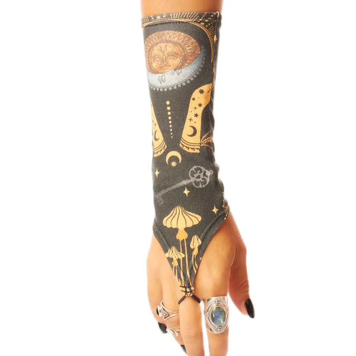 Alchemy Gloves (Organic Cotton Gauntlets, Fingerless Gloves, Mittens, Arm Warmers, Celestial Print)