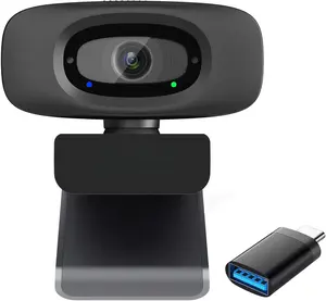 2K Quad  Webcam with  Cover & Noise-Canceling Microphone, Video Web Streaming Camera for PC Computer Desktop Laptop  Zoom Teams &More, 1 count USB C Adapter