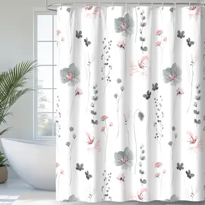 Floral Shower Curtain, Flowers Print Minimalist Bathroom Curtain, Machine Washable Spring Modern Shower Curtains, Waterproof Fabric Shower Curtain Set with Hooks, 72x78, Charcoal Grey