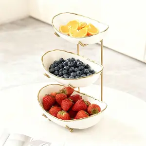 3-Tier Fruit for Counter,White Bowl with Gold Stand,3 Tier Fruit Basket for Fruit,Snack,Cake,Nuts,Dessert
