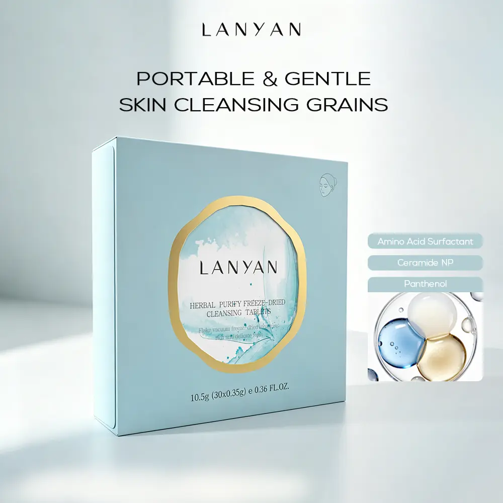 LANYAN Freeze-Dried Cleansing Tablets (30 Count) - Daily 2-in-1 Milky Facial Cleanser with Hyaluronic Acid & Natural Botanicals, Deep Cleanse, Hydrating Nourishing Skin Repair, Gentle Foaming, Travel-Friendly Individual Packaging, All Skin Types, Herbal