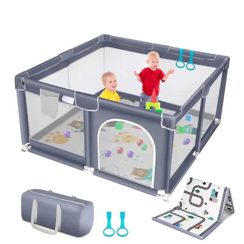 Suposeu Sturdy Safe Baby Playpen with Oxford Fabric Mat, Portable Travel Playard, Soft Breathable Mesh, Indoor-Outdoor Kids Activity Center, Travel Playpen,Fall Deals For You