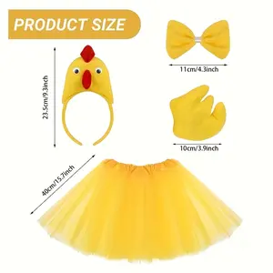 4pcs, Fun Chicken Dress Up Set - Chicken Headband+Bow and Fluffy Skirt, Suitable for Barn Parties, Halloween Dress Up and Farm Animal Role Playing, Thanksgiving Parade and Drama Group Dress Up