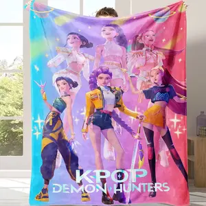 K Pop Demon Hunters Huntrix Flannel Blanket Unisex Super Soft Cozy Warm Throw For Sofa Bed Office Couch Napping Gift For Kpop Anime Fans Friends Kids Birthday Christmas Summer Vibes Home Decor Breathable Lightweight Daily